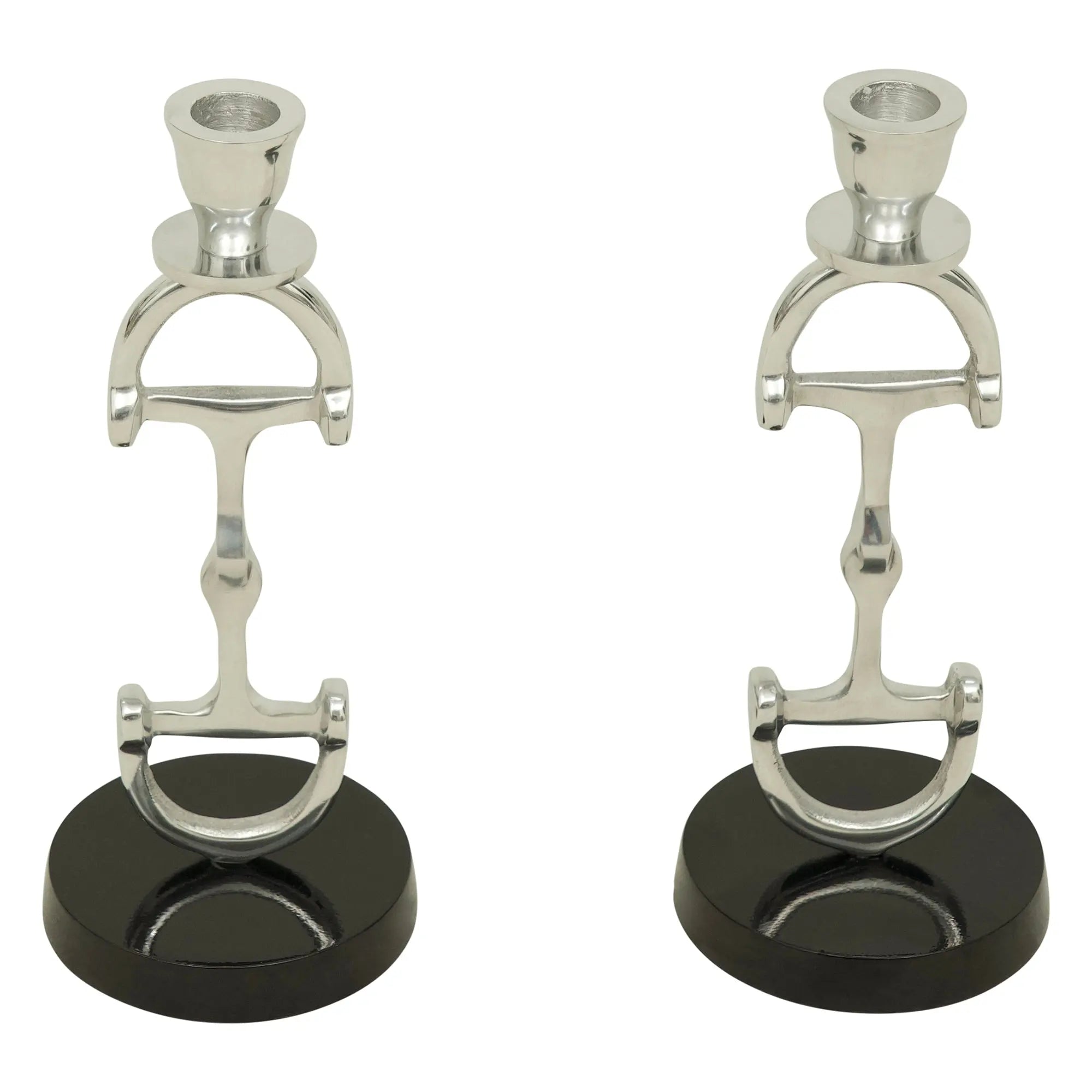 Huntley D Bit Candle Sticks, Pair in Aluminum Silver Finish Huntley Equestrian