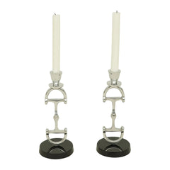 Huntley D Bit Candle Sticks, Pair in Aluminum Silver Finish Huntley Equestrian