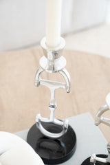 Huntley D Bit Pair of Candlesticks, Pair in Aluminum Silver Finish Huntley Equestrian