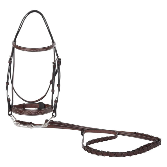 Huntley Equestrian Sedgwick Fancy Stitched Square Raised Hunter Horse Bridle with Reins Huntley Equestrian