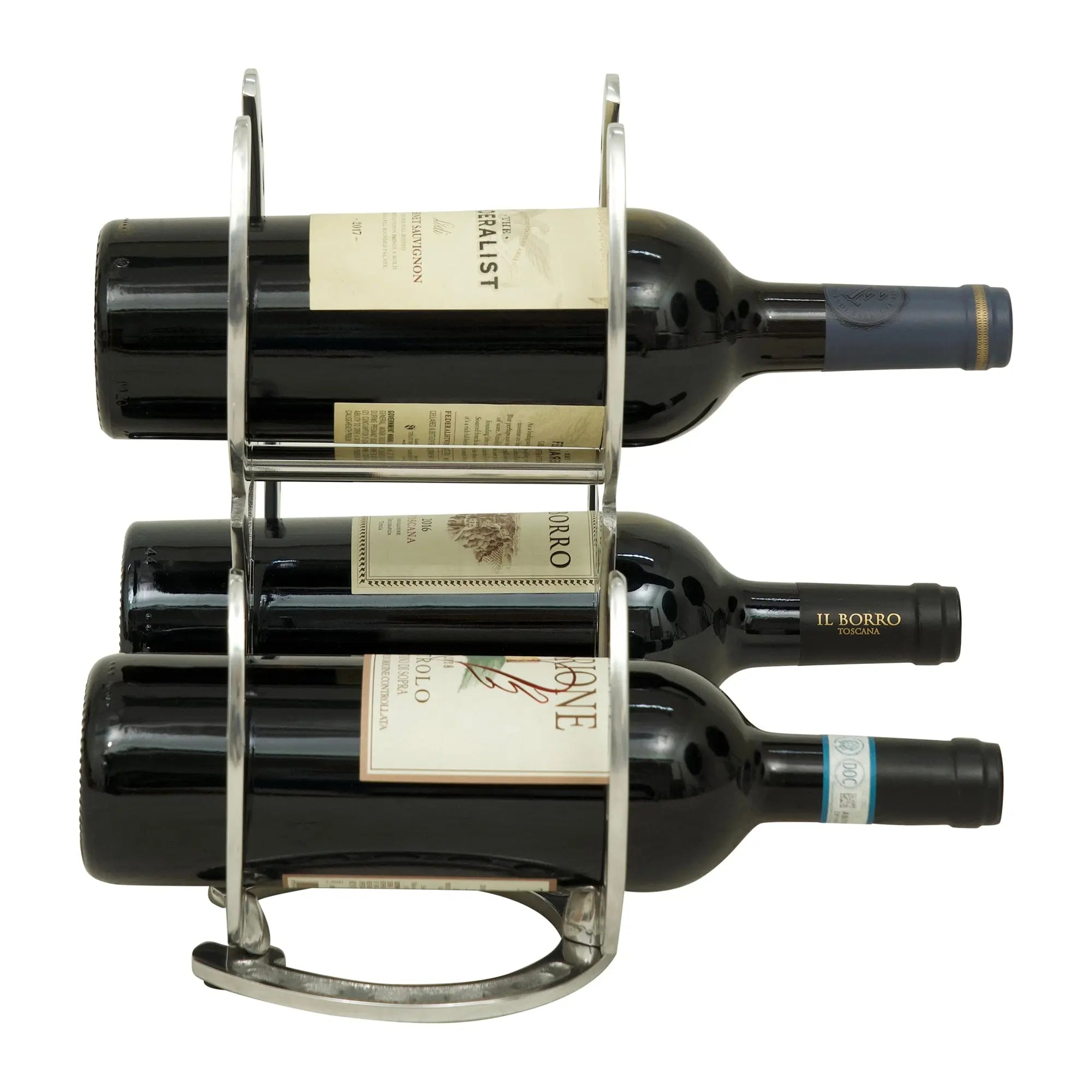Huntley Horse Shoe 3 Bottle Wine Rack, Aluminum Silver Finish Huntley Equestrian