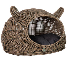Huntley Pet Wicker Cat Shaped Play House Pet Bed with Cushion - Huntley Equestrian